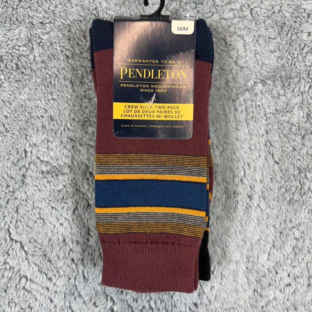 Pendleton Crew Sock 2 Pack High Ridge Oxford Striped Cotton Blend Size M 9368 MD